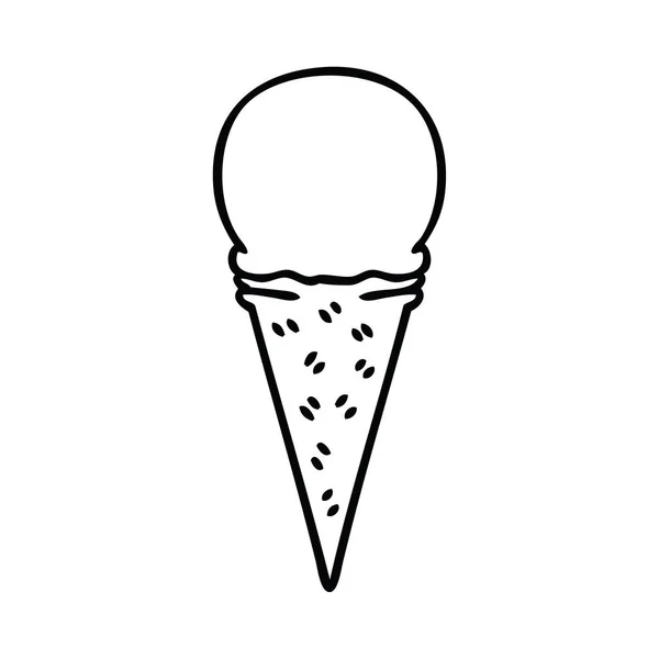 Lijntekening Eigenzinnige Cartoon Vanille Ice Cream Cone — Stockvector