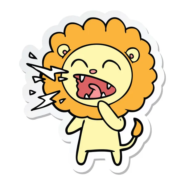 Autocollant d'un lion rugissant de dessin animé — Image vectorielle