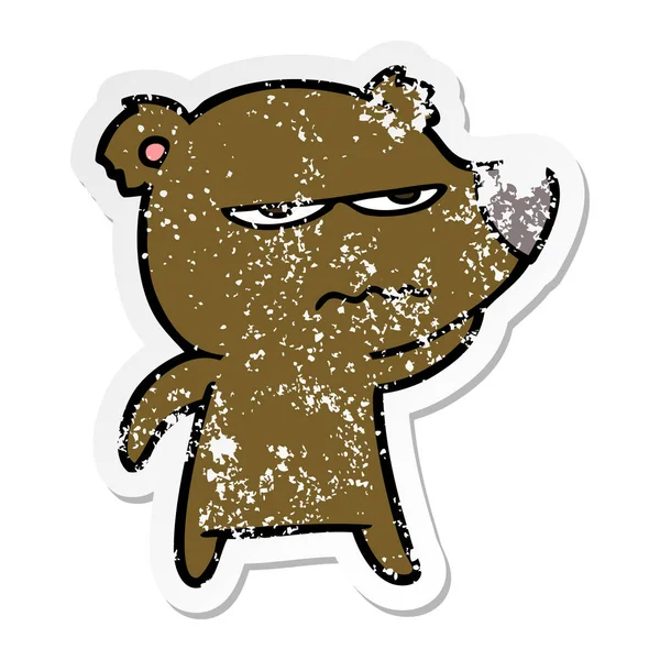 Etiqueta Angustiada Desenho Animado Urso Irritado —  Vetores de Stock