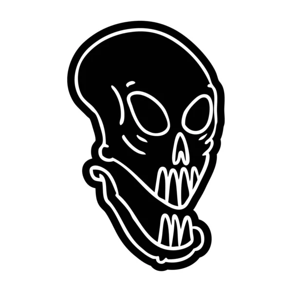 Dibujo icono de dibujos animados de una cabeza de cráneo — Vector de stock