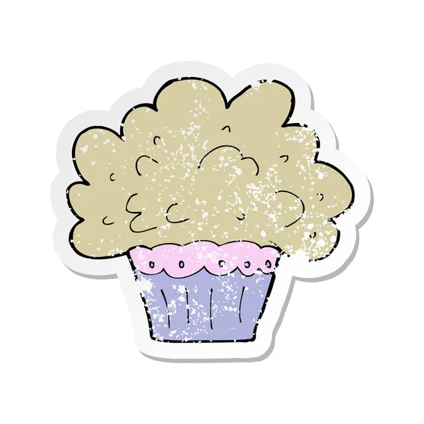Retro Noodlijdende Sticker Van Een Cartoon Grote Cupcake — Stockvector