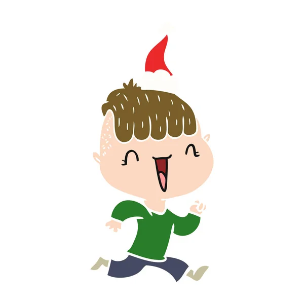 Ilustração cor plana de um menino feliz surpreso vestindo santa h — Vetor de Stock