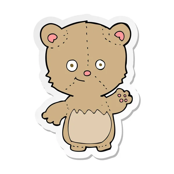 Etiqueta Urso Pelúcia Dos Desenhos Animados Acenando —  Vetores de Stock
