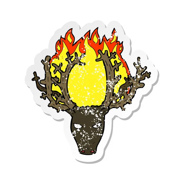 Retro distressed sticker of a cartoon stag head fire symbol — Stock Vector