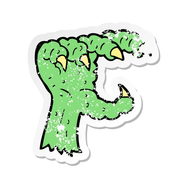 Retro Noodlijdende Sticker Van Een Cartoon Monster Klauw — Stockvector