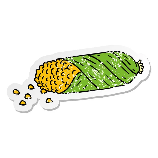 Hand Drawn Distressed Sticker Cartoon Doodle Fresh Corn Cob — Stock Vector