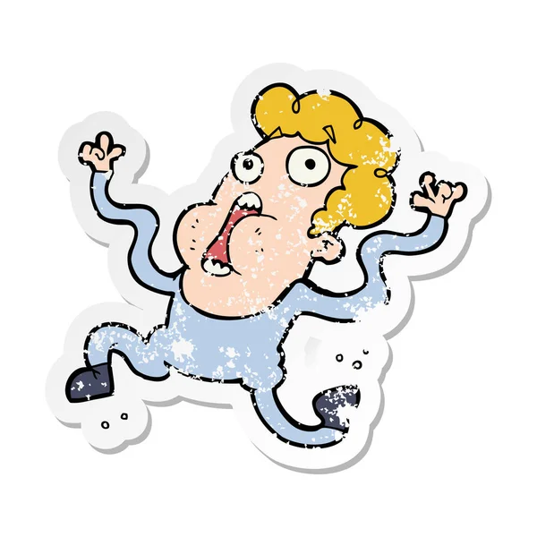 Distressed Sticker Cartoon Terrified Man — Stock Vector