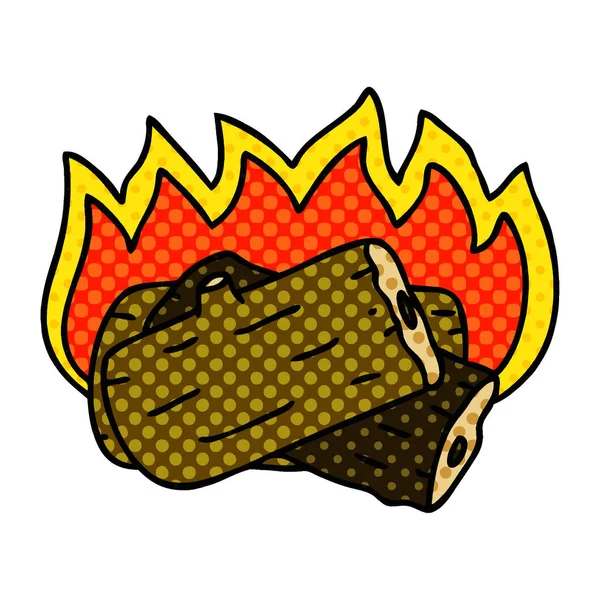 Comic Book Style Quirky Cartoon Burning Log — стоковый вектор