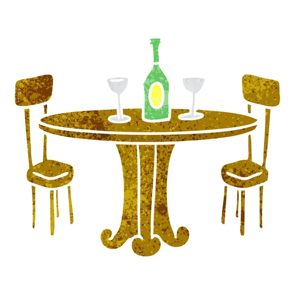 Retro cartoon doodle mesa de jantar e bebidas — Vetor de Stock