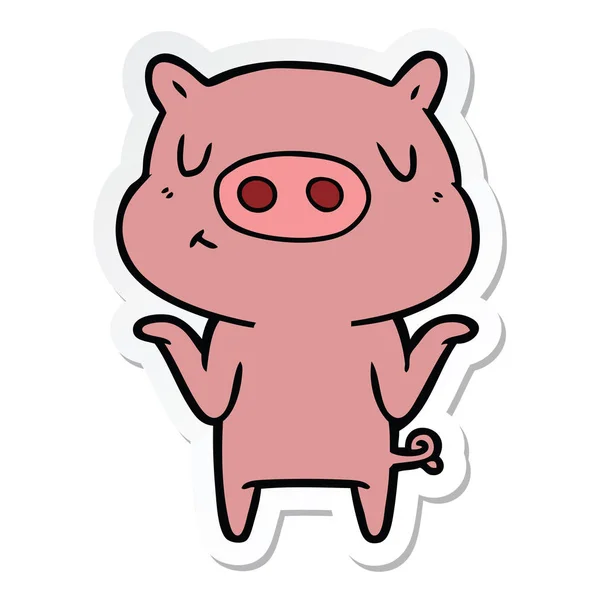 Sticker Cartoon Content Pig — Stock Vector