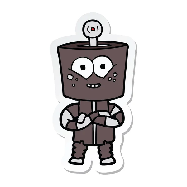 Sticker van een happy cartoon-robot — Stockvector