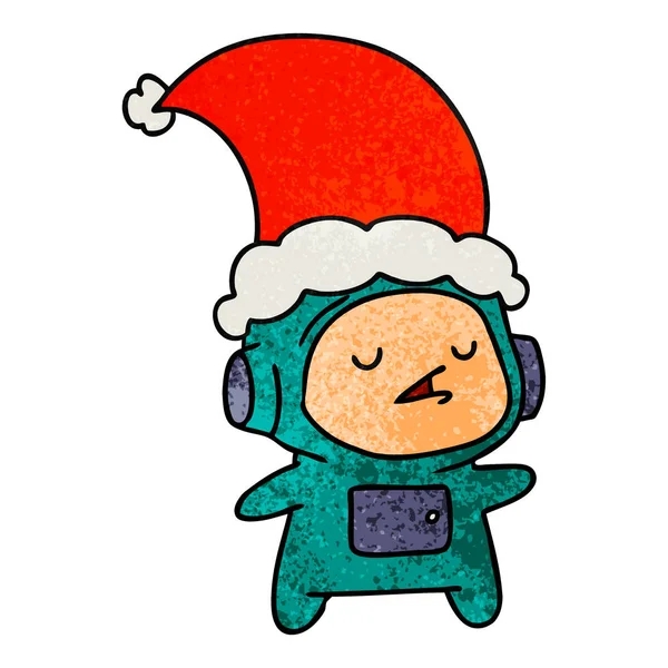 Handgezeichneter Weihnachtlicher Texturierter Cartoon Von Kawaii Astronaut — Stockvektor