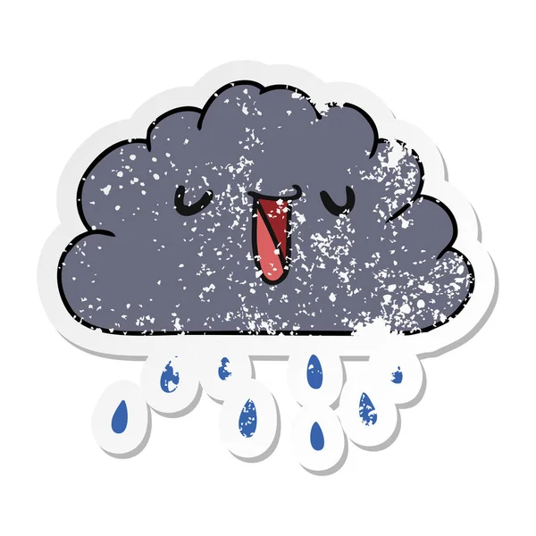 Affligé Autocollant Dessin Animé Illustration Kawaii Météo Pluie Nuage — Image vectorielle