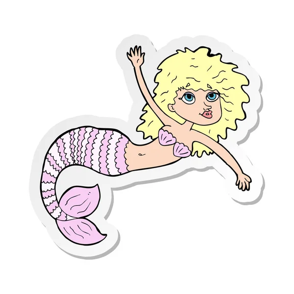Sticker of a cartoon pretty mermaid waving — Stock Vector