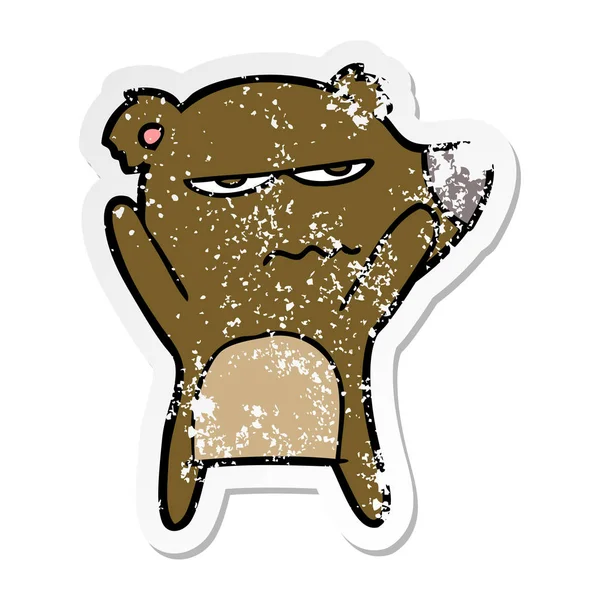Etiqueta Angustiada Desenho Animado Urso Irritado — Vetor de Stock