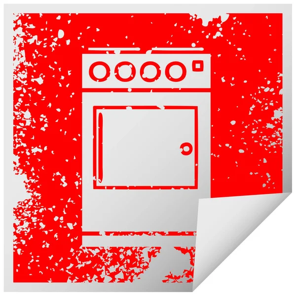 Distressed Square Peeling Sticker Symbol Oven Cooker — Stock Vector