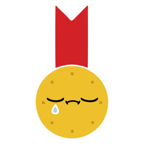 Flache Farbe Retro Cartoon Goldmedaille — Stockvektor