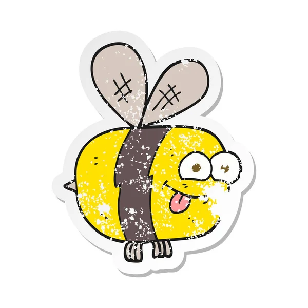 Pegatina retro angustiado de una abeja de dibujos animados — Vector de stock