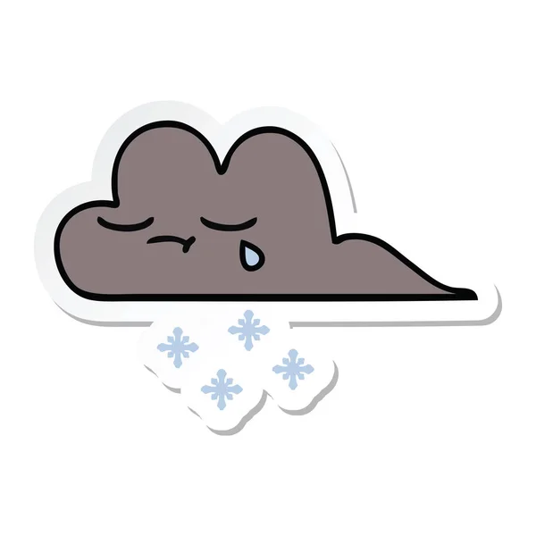 Etiqueta de um bonito desenho animado tempestade nuvem de neve — Vetor de Stock