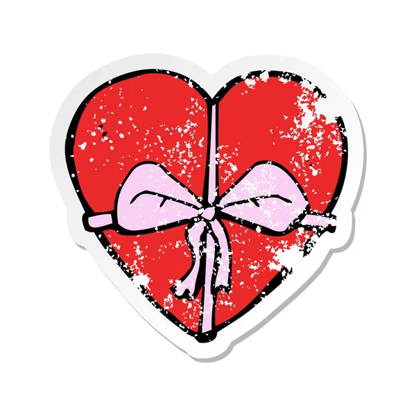 Retro noodlijdende sticker van een cartoon hart vormige aanwezig — Stockvector