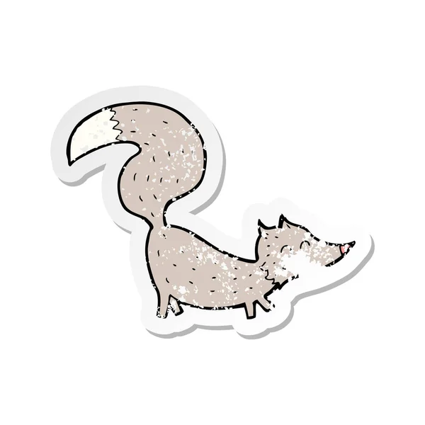 Adesivo angustiado retro de um pequeno lobo dos desenhos animados — Vetor de Stock