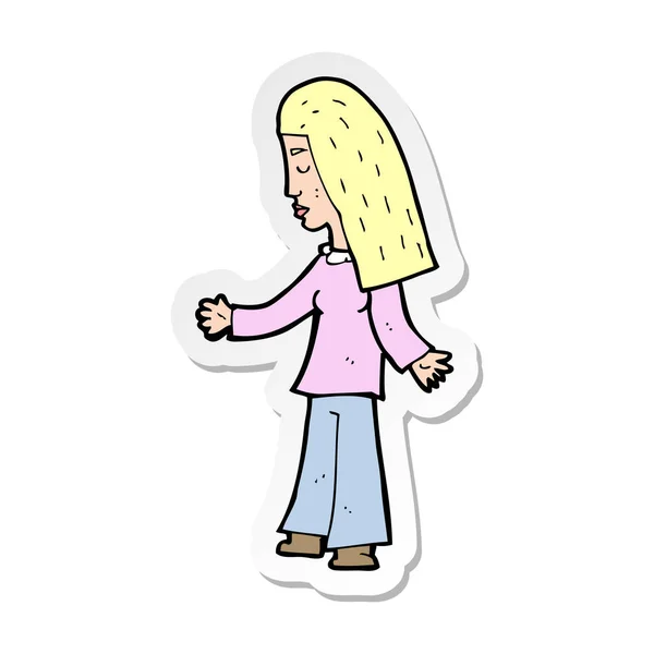 Sticker Cartoon Woman Open Arms — Stock Vector