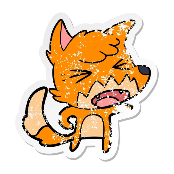 Verontruste Sticker Van Een Fox Boos Cartoon — Stockvector