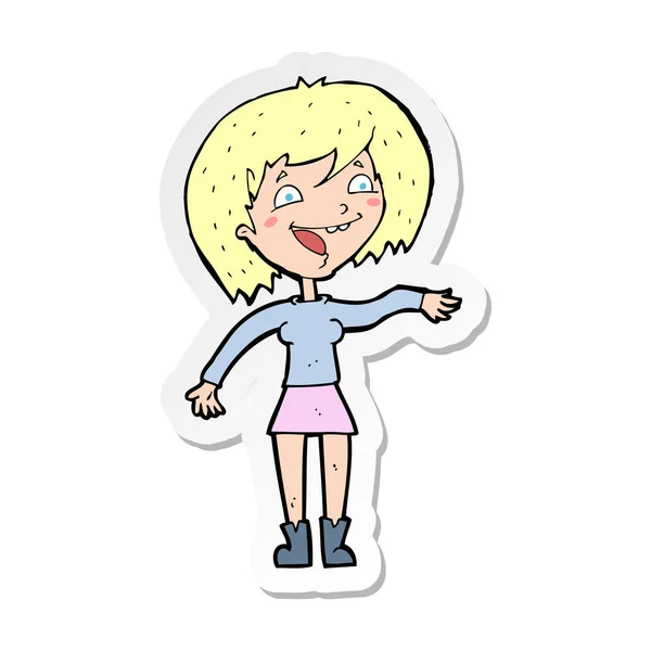 Sticker Cartoon Waving Woman — Stock Vector