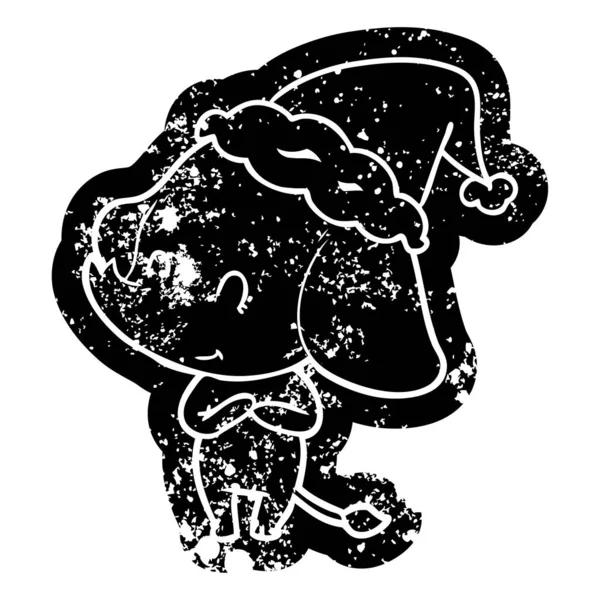 Niedliche Skurrile Karikatur Verstörte Ikone Eines Elefanten Mit Weihnachtsmütze — Stockvektor