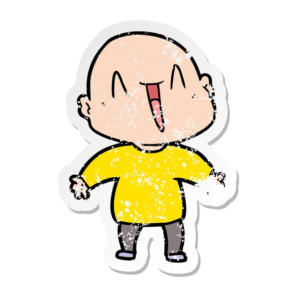 Distressed Sticker Happy Cartoon Bald Man — Stock Vector