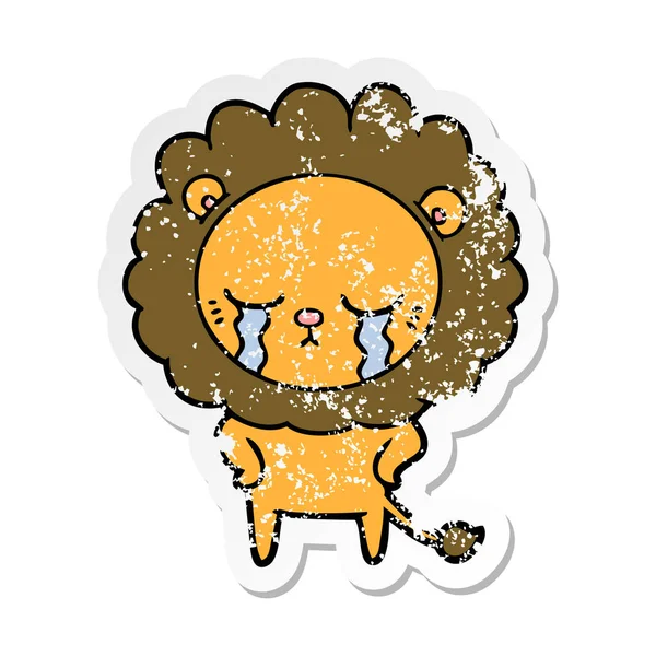 Verontruste Sticker Van Een Huilende Cartoon Leeuw — Stockvector