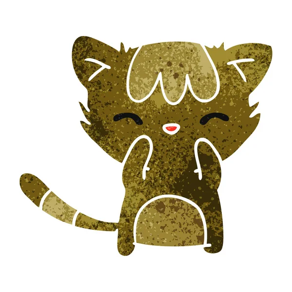 Dibujos Animados Retro Dibujado Mano Alzada Lindo Gato Kawaii — Vector de stock