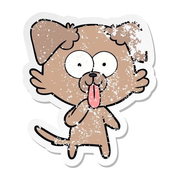 Verontruste Sticker Van Een Cartoon Hond Met Tong Uitsteekt — Stockvector