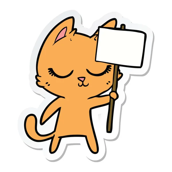 Sticker Van Een Kalm Cartoon Kat Met Plakkaat — Stockvector