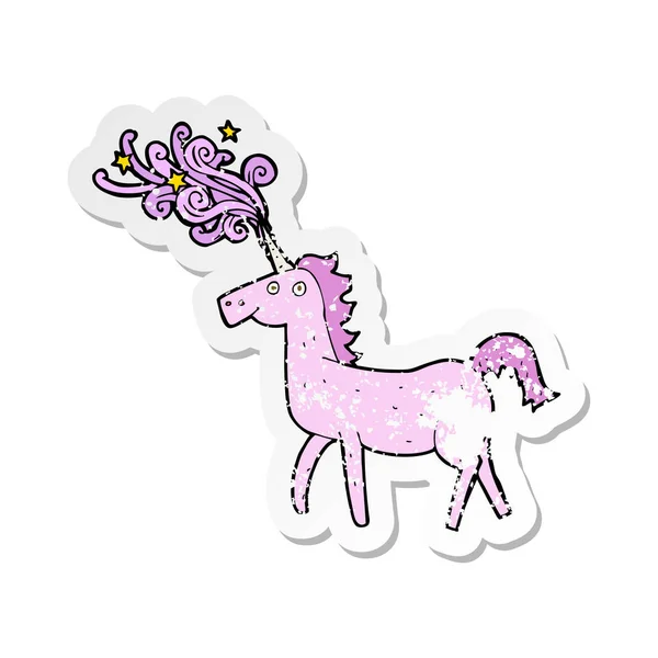 Retro Noodlijdende Sticker Voor Een Tekenfilm Magical Unicorn — Stockvector