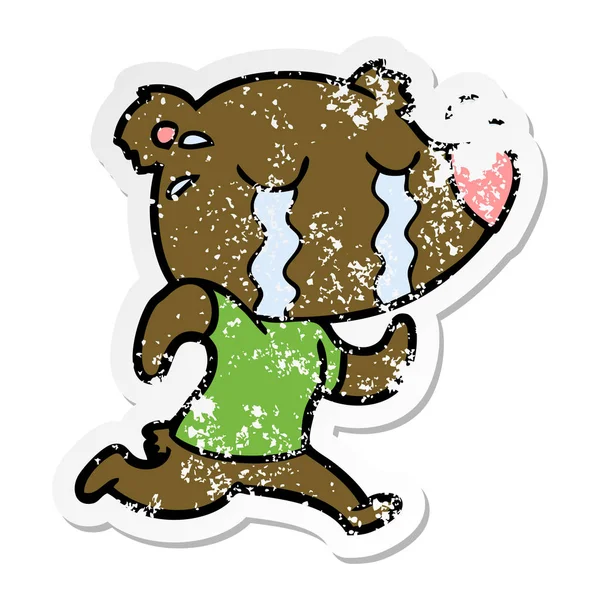 Verontruste Sticker Van Een Cartoon Huilen Bear Uitgevoerd — Stockvector