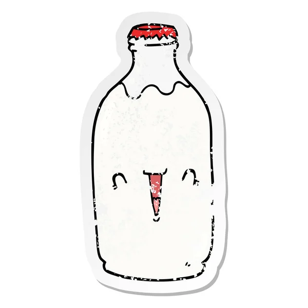 Sevimli Çizgi Süt Şişesi Sıkıntılı Etiket — Stok Vektör
