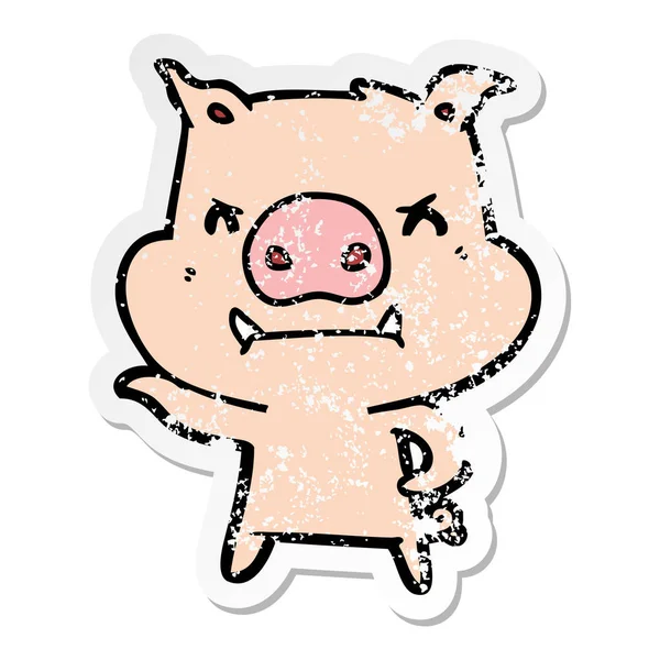 Autocollant Affligé Cochon Dessin Animé Colère — Image vectorielle