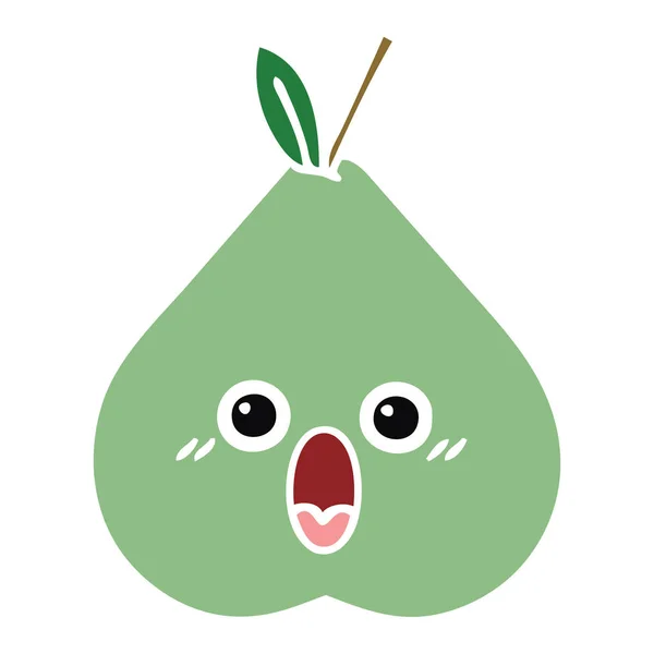 Flat Color Retro Cartoon Green Pear — Stock Vector