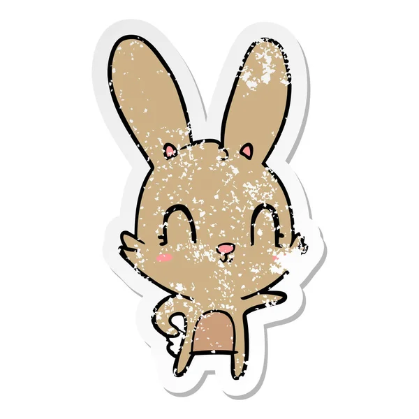 Distressed sticker of a cute cartoon rabbit — Stock Vector