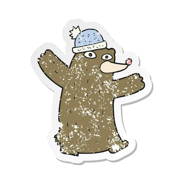 Etiqueta Angustiada Retro Urso Dos Desenhos Animados Que Usa Chapéu —  Vetores de Stock