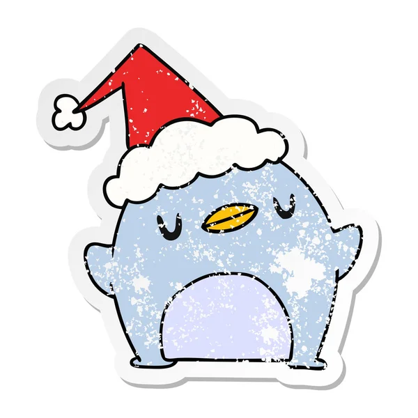 Natal caricatura etiqueta angustiada de pinguim kawaii —  Vetores de Stock