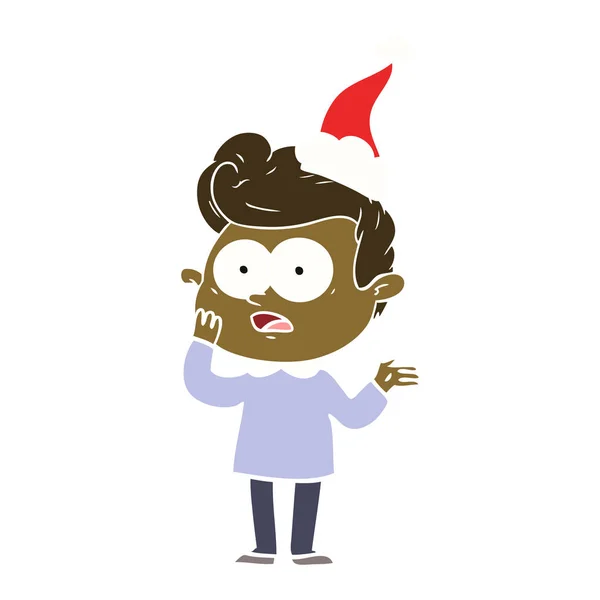 Platt färg illustration av en stirrande man santa hatt — Stock vektor