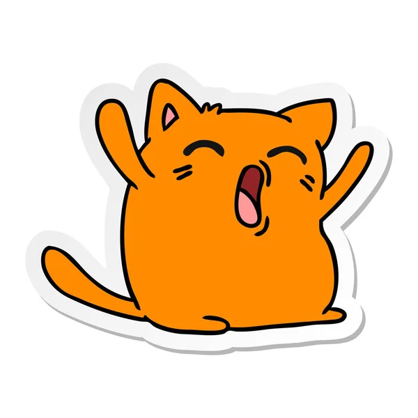 Ελεύθερο Χέρι Συρμένο Αυτοκόλλητο Κινουμένων Σχεδίων Χαριτωμένο Kawaii Γάτα — Διανυσματικό Αρχείο