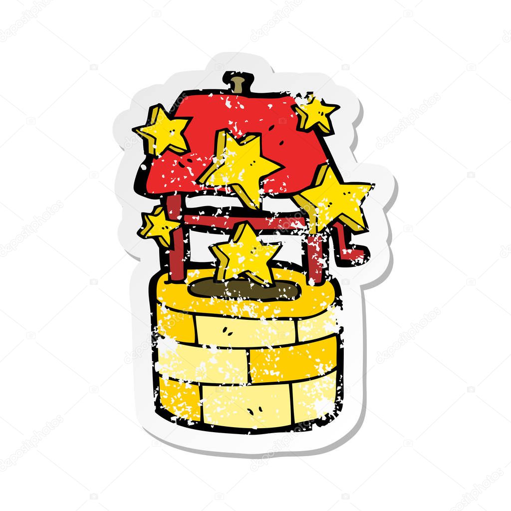 retro distressed sticker of a cartoon wishing well