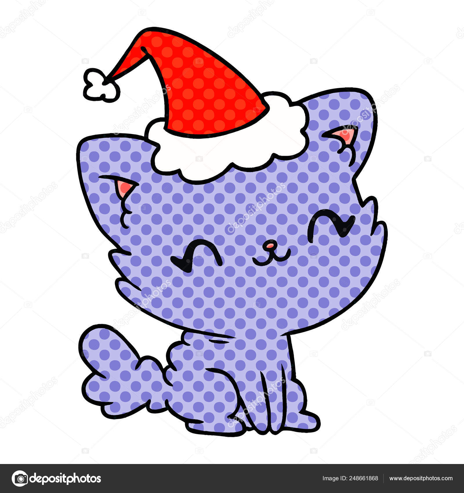Mão Desenhada Natal Desenhos Animados Texturizados Gato Kawaii