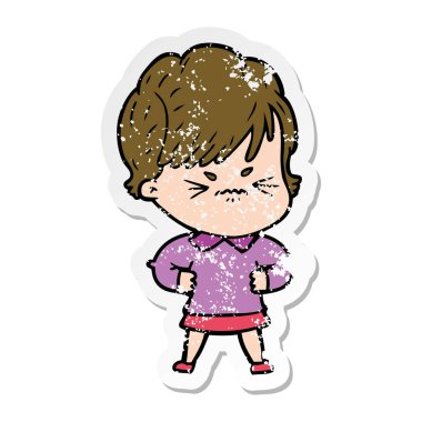 bir çizgi film sinirli kadın sıkıntılı etiket