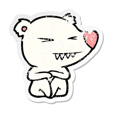 oturan bir kızgın kutup ayısı karikatür sıkıntılı etiket