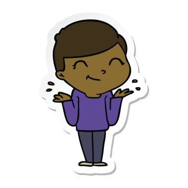 gülümseyen bir çizgi film çocuk etiket