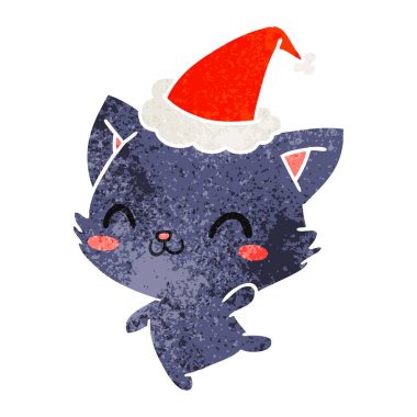 Noel retro karikatür kawaii kedi el çekilmiş